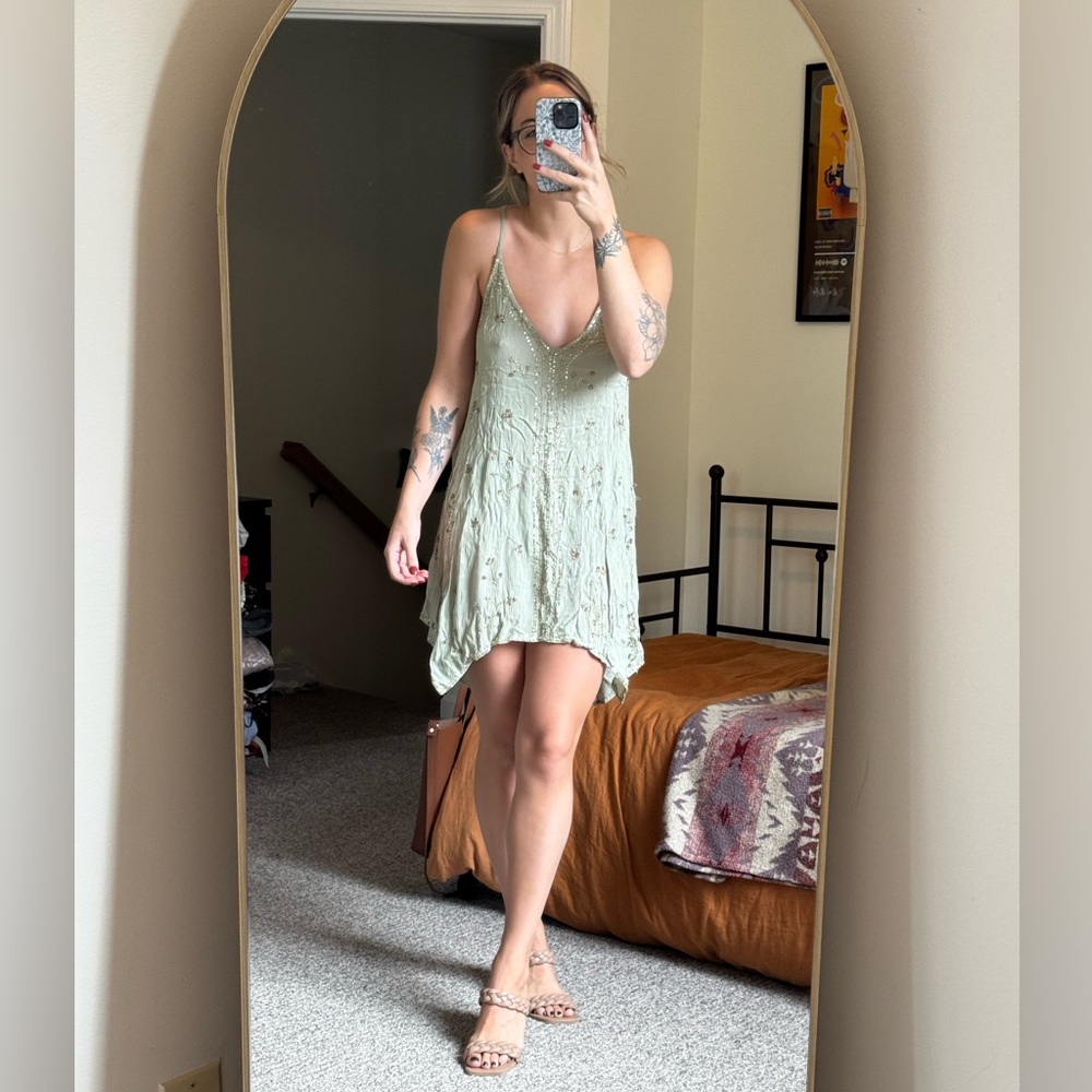 Free People Sage Green Beaded Dress